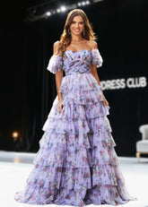 Jane | A Line Lavender Floral Long Prom Dress with Ruffles - Price #price_variant_lowest# - Lavender Floral - PromDressClub